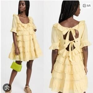 Innika choo COTTON ORGANZA LACE LAYER MINI DRESS IN YELLOW